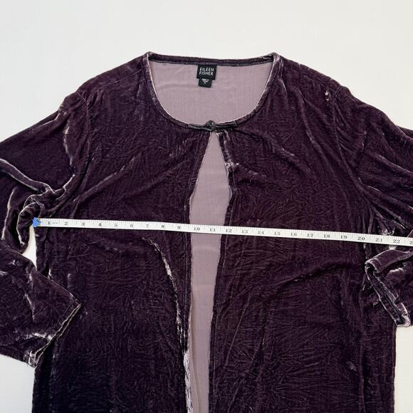 Eileen Fisher Cardigan Womens Medium Purple Crushed Velvet Silk Blend Open Front - Picture 9 of 10